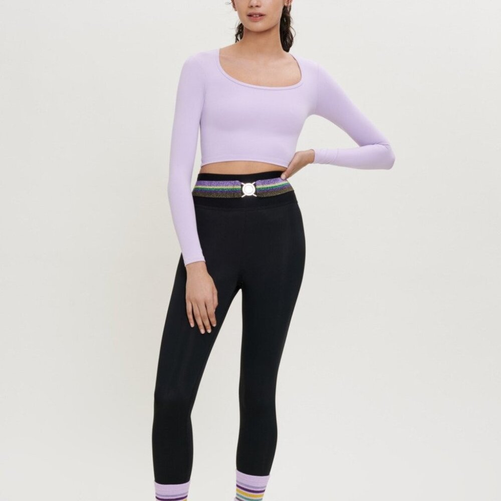 NWT Maje x Varley Body-hugging Lalitha top Purple Size Large Long Sleeve Cropped